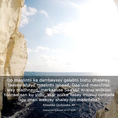Picture 03 - Samuu'eel Kowaad 20:27 SOM - Oo maalintii ka dambaysay galabtii bishu - Bible Verse Picture