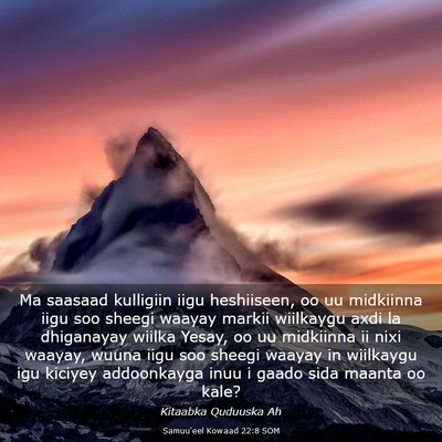Picture 03 - Samuu'eel Kowaad 22:8 SOM - Ma saasaad kulligiin iigu heshiiseen, oo uu - Bible Verse Picture