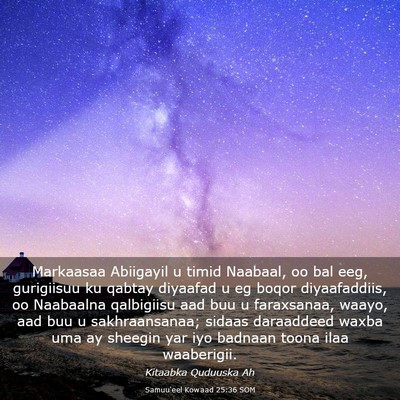 Picture 03 - Samuu'eel Kowaad 25:36 SOM - Markaasaa Abiigayil u timid Naabaal, oo bal eeg, - Bible Verse Picture