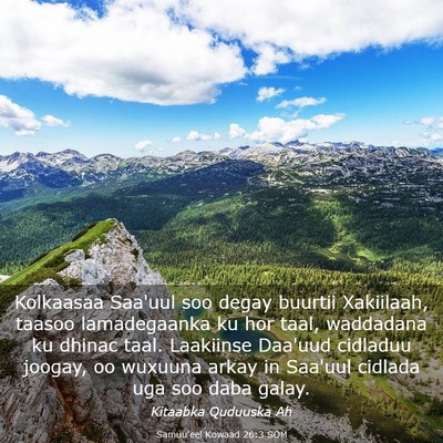 Picture 03 - Samuu'eel Kowaad 26:3 SOM - Kolkaasaa Saa'uul soo degay buurtii Xakiilaah, - Bible Verse Picture
