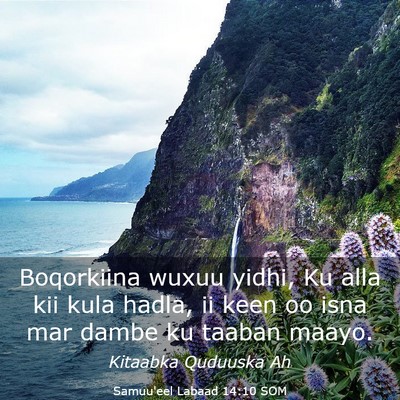 Picture 03 - Samuu'eel Labaad 14:10 SOM - Boqorkiina wuxuu yidhi, Ku alla kii kula hadla, - Bible Verse Picture