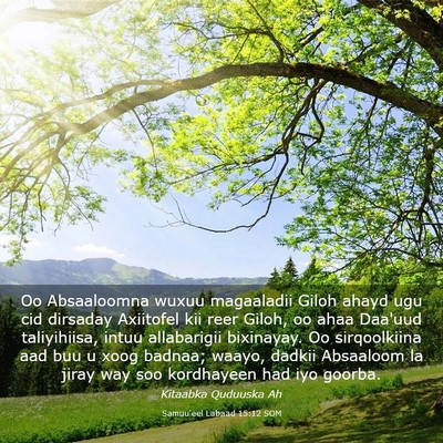 Picture 03 - Samuu'eel Labaad 15:12 SOM - Oo Absaaloomna wuxuu magaaladii Giloh ahayd ugu - Bible Verse Picture