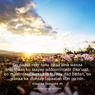 Picture 03 - Samuu'eel Labaad 18:7 SOM - Oo dadkii reer binu Israa'iilna waxaa meeshaas ku - Bible Verse Picture