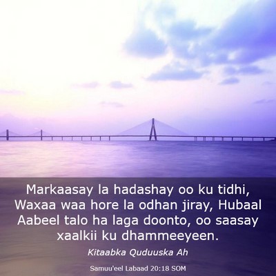 Picture 03 - Samuu'eel Labaad 20:18 SOM - Markaasay la hadashay oo ku tidhi, Waxaa waa hore - Bible Verse Picture