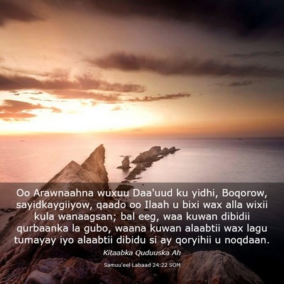 Picture 03 - Samuu'eel Labaad 24:22 SOM - Oo Arawnaahna wuxuu Daa'uud ku yidhi, Boqorow, - Bible Verse Picture