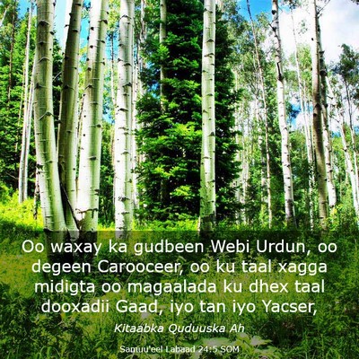Picture 03 - Samuu'eel Labaad 24:5 SOM - Oo waxay ka gudbeen Webi Urdun, oo degeen - Bible Verse Picture
