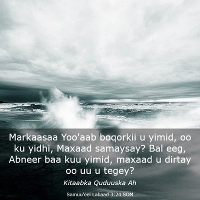 Picture 03 - Samuu'eel Labaad 3:24 SOM - Markaasaa Yoo'aab boqorkii u yimid, oo ku yidhi, - Bible Verse Picture