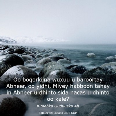 Picture 03 - Samuu'eel Labaad 3:33 SOM - Oo boqorkiina wuxuu u baroortay Abneer, oo yidhi, - Bible Verse Picture