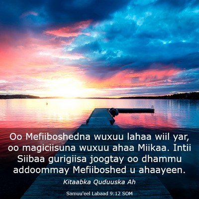 Picture 03 - Samuu'eel Labaad 9:12 SOM - Oo Mefiiboshedna wuxuu lahaa wiil yar, oo - Bible Verse Picture