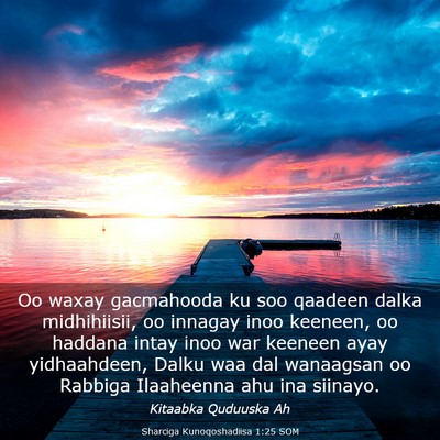 Picture 03 - Sharciga Kunoqoshadiisa 1:25 SOM - Oo waxay gacmahooda ku soo qaadeen dalka - Bible Verse Picture