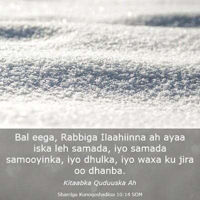 Picture 03 - Sharciga Kunoqoshadiisa 10:14 SOM - Bal eega, Rabbiga Ilaahiinna ah ayaa iska leh - Bible Verse Picture