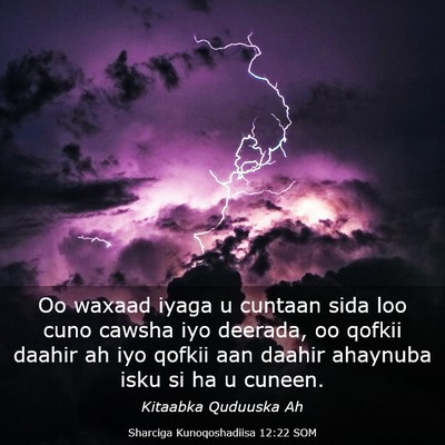 Picture 03 - Sharciga Kunoqoshadiisa 12:22 SOM - Oo waxaad iyaga u cuntaan sida loo cuno cawsha - Bible Verse Picture