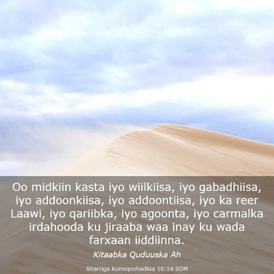 Picture 03 - Sharciga Kunoqoshadiisa 16:14 SOM - Oo midkiin kasta iyo wiilkiisa, iyo gabadhiisa, - Bible Verse Picture