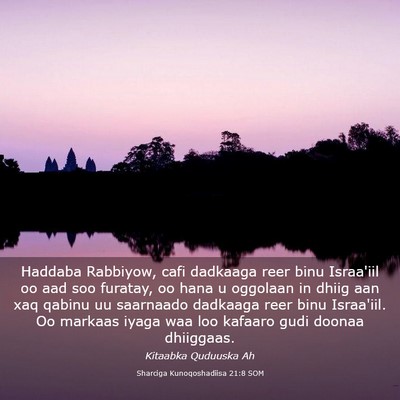 Picture 03 - Sharciga Kunoqoshadiisa 21:8 SOM - Haddaba Rabbiyow, cafi dadkaaga reer binu - Bible Verse Picture