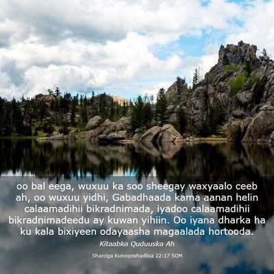 Picture 03 - Sharciga Kunoqoshadiisa 22:17 SOM - oo bal eega, wuxuu ka soo sheegay waxyaalo ceeb - Bible Verse Picture