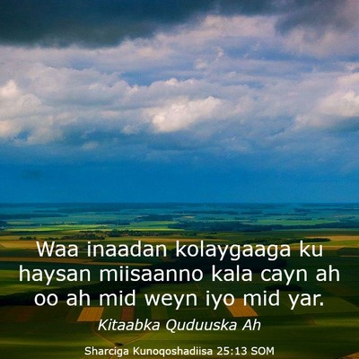 Picture 03 - Sharciga Kunoqoshadiisa 25:13 SOM - Waa inaadan kolaygaaga ku haysan miisaanno kala - Bible Verse Picture