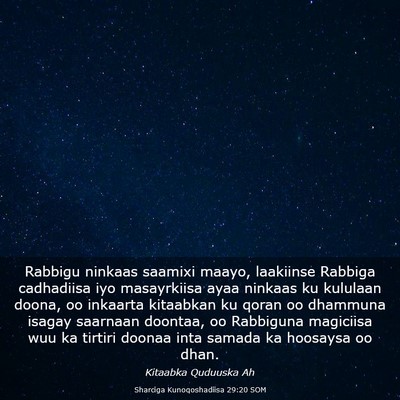Picture 03 - Sharciga Kunoqoshadiisa 29:20 SOM - Rabbigu ninkaas saamixi maayo, laakiinse Rabbiga - Bible Verse Picture
