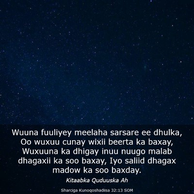 Picture 03 - Sharciga Kunoqoshadiisa 32:13 SOM - Wuuna fuuliyey meelaha sarsare ee dhulka, Oo - Bible Verse Picture
