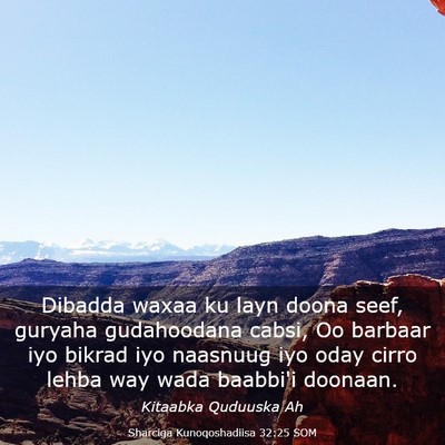 Picture 03 - Sharciga Kunoqoshadiisa 32:25 SOM - Dibadda waxaa ku layn doona seef, guryaha - Bible Verse Picture