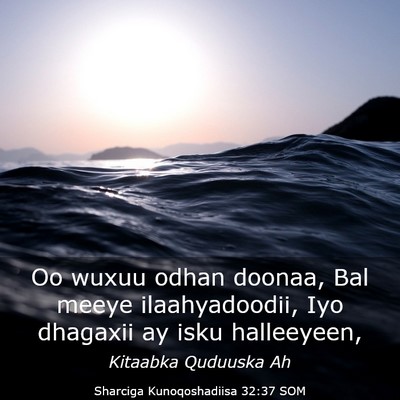 Picture 03 - Sharciga Kunoqoshadiisa 32:37 SOM - Oo wuxuu odhan doonaa, Bal meeye ilaahyadoodii, - Bible Verse Picture