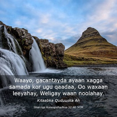 Picture 03 - Sharciga Kunoqoshadiisa 32:40 SOM - Waayo, gacantayda ayaan xagga samada kor ugu - Bible Verse Picture