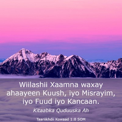 Picture 03 - Taariikhdii Kowaad 1:8 SOM - Wiilashii Xaamna waxay ahaayeen Kuush, iyo - Bible Verse Picture