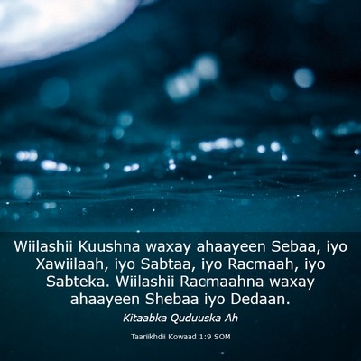 Picture 03 - Taariikhdii Kowaad 1:9 SOM - Wiilashii Kuushna waxay ahaayeen Sebaa, iyo - Bible Verse Picture