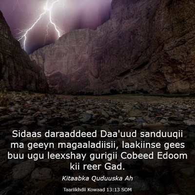 Picture 03 - Taariikhdii Kowaad 13:13 SOM - Sidaas daraaddeed Daa'uud sanduuqii ma geeyn - Bible Verse Picture