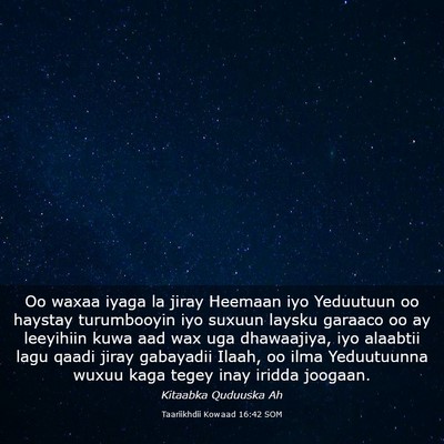 Picture 03 - Taariikhdii Kowaad 16:42 SOM - Oo waxaa iyaga la jiray Heemaan iyo Yeduutuun oo - Bible Verse Picture