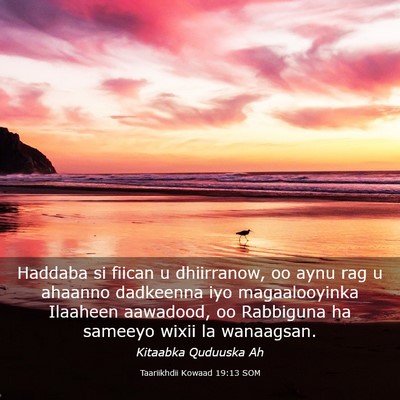 Picture 03 - Taariikhdii Kowaad 19:13 SOM - Haddaba si fiican u dhiirranow, oo aynu rag u - Bible Verse Picture