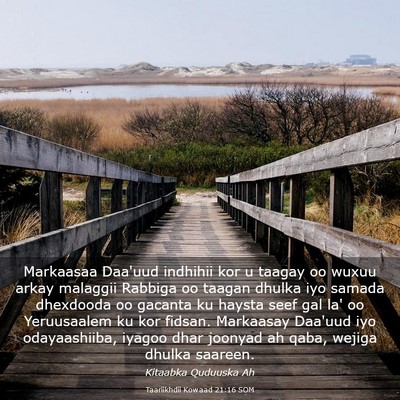 Picture 03 - Taariikhdii Kowaad 21:16 SOM - Markaasaa Daa'uud indhihii kor u taagay oo wuxuu - Bible Verse Picture