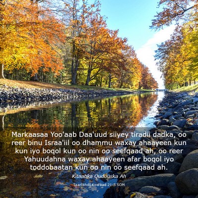 Picture 03 - Taariikhdii Kowaad 21:5 SOM - Markaasaa Yoo'aab Daa'uud siiyey tiradii dadka, - Bible Verse Picture