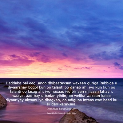 Picture 03 - Taariikhdii Kowaad 22:14 SOM - Haddaba bal eeg, anoo dhibaataysan waxaan guriga - Bible Verse Picture