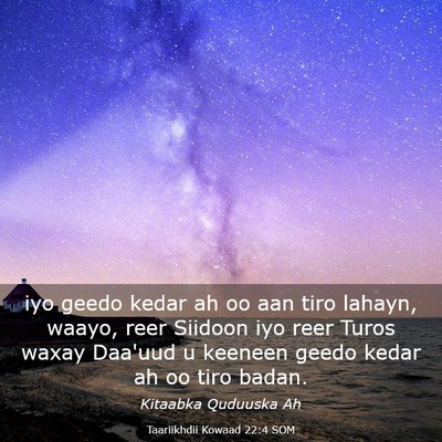 Picture 03 - Taariikhdii Kowaad 22:4 SOM - iyo geedo kedar ah oo aan tiro lahayn, waayo, - Bible Verse Picture