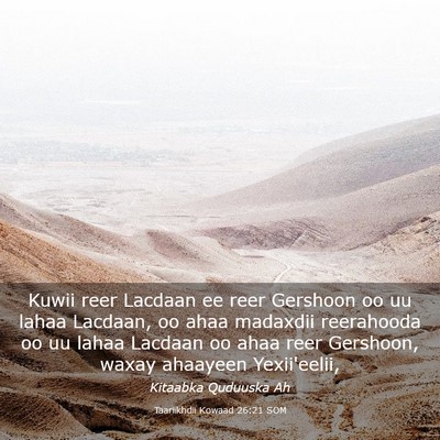 Picture 03 - Taariikhdii Kowaad 26:21 SOM - Kuwii reer Lacdaan ee reer Gershoon oo uu lahaa - Bible Verse Picture