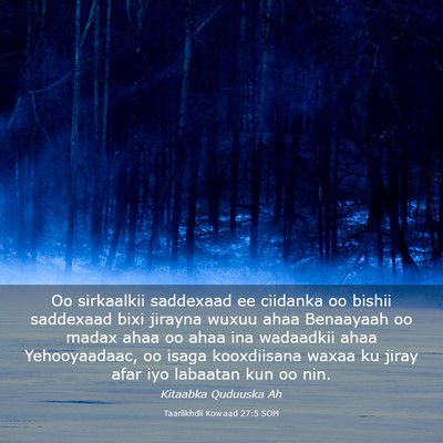 Picture 03 - Taariikhdii Kowaad 27:5 SOM - Oo sirkaalkii saddexaad ee ciidanka oo bishii - Bible Verse Picture