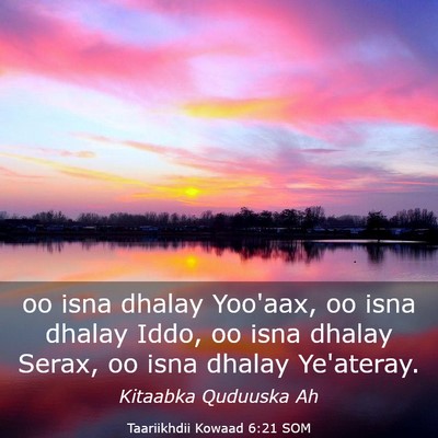Picture 03 - Taariikhdii Kowaad 6:21 SOM - oo isna dhalay Yoo'aax, oo isna dhalay Iddo, oo - Bible Verse Picture