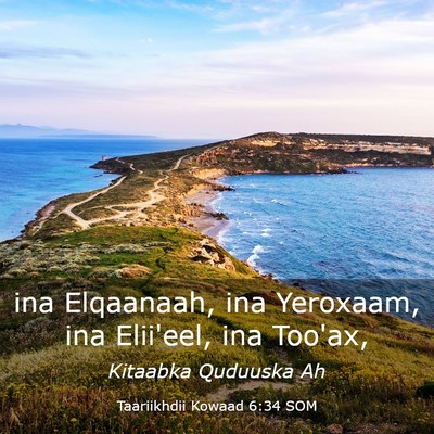 Picture 03 - Taariikhdii Kowaad 6:34 SOM - ina Elqaanaah, ina Yeroxaam, ina Elii'eel, ina - Bible Verse Picture