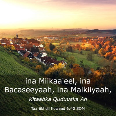 Picture 03 - Taariikhdii Kowaad 6:40 SOM - ina Miikaa'eel, ina Bacaseeyaah, ina - Bible Verse Picture