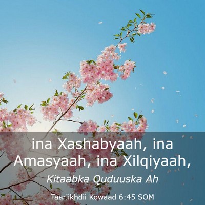 Picture 03 - Taariikhdii Kowaad 6:45 SOM - ina Xashabyaah, ina Amasyaah, ina - Bible Verse Picture