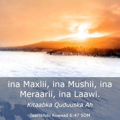 Picture 03 - Taariikhdii Kowaad 6:47 SOM - ina Maxlii, ina Mushii, ina Meraarii, ina - Bible Verse Picture