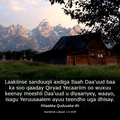 Picture 03 - Taariikhdii Labaad 1:4 SOM - Laakiinse sanduuqii axdiga Ilaah Daa'uud baa ka - Bible Verse Picture