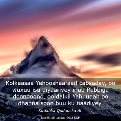Picture 03 - Taariikhdii Labaad 20:3 SOM - Kolkaasaa Yehooshaafaad cabsaday, oo wuxuu isu - Bible Verse Picture