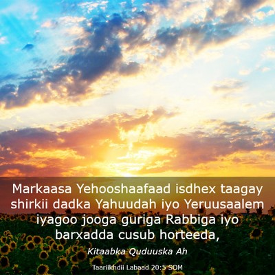 Picture 03 - Taariikhdii Labaad 20:5 SOM - Markaasa Yehooshaafaad isdhex taagay shirkii - Bible Verse Picture