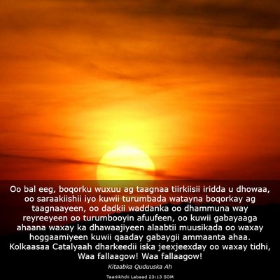 Picture 03 - Taariikhdii Labaad 23:13 SOM - Oo bal eeg, boqorku wuxuu ag taagnaa tiirkiisii - Bible Verse Picture
