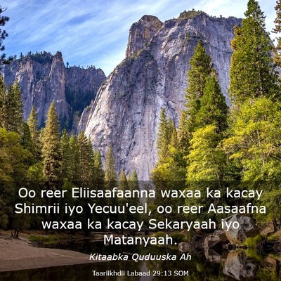 Picture 03 - Taariikhdii Labaad 29:13 SOM - Oo reer Eliisaafaanna waxaa ka kacay Shimrii iyo - Bible Verse Picture