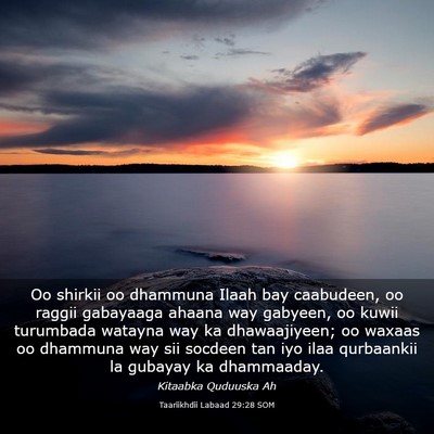 Picture 03 - Taariikhdii Labaad 29:28 SOM - Oo shirkii oo dhammuna Ilaah bay caabudeen, oo - Bible Verse Picture
