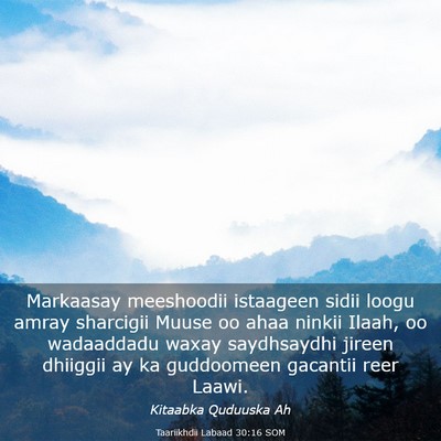 Picture 03 - Taariikhdii Labaad 30:16 SOM - Markaasay meeshoodii istaageen sidii loogu amray - Bible Verse Picture