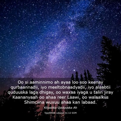 Picture 03 - Taariikhdii Labaad 31:12 SOM - Oo si aaminnimo ah ayaa loo soo keenay - Bible Verse Picture