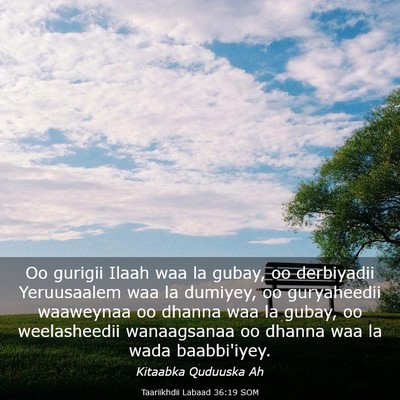 Picture 03 - Taariikhdii Labaad 36:19 SOM - Oo gurigii Ilaah waa la gubay, oo derbiyadii - Bible Verse Picture